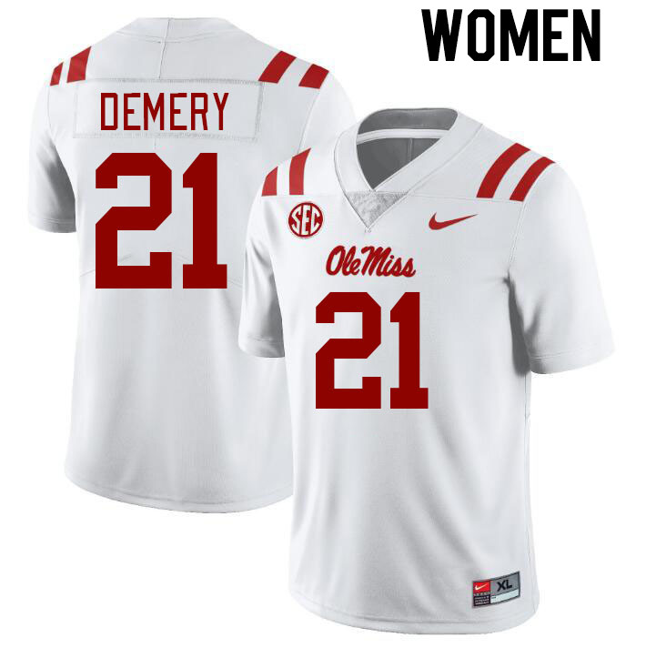 Women #21 Daniel Demery Ole Miss Rebels College Football Jerseyes Stitched Sale-White